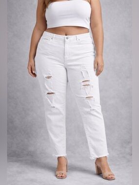 Ariya White Distressed Straight-Leg Jeans